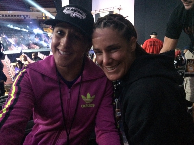 I'm forever a Team Jackson-Winkeljohn girl! Hanging out with my friends Tara LaRosa and Jodie Esquibel after the fights